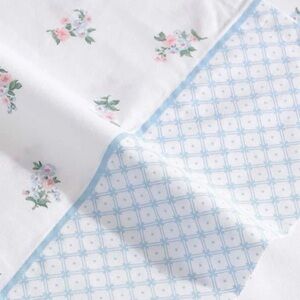 Laura Ashley ~ TWIN ~ Harperette Blue ~ 100% Percale Cotton ~ 3pc. Sheet Set ~